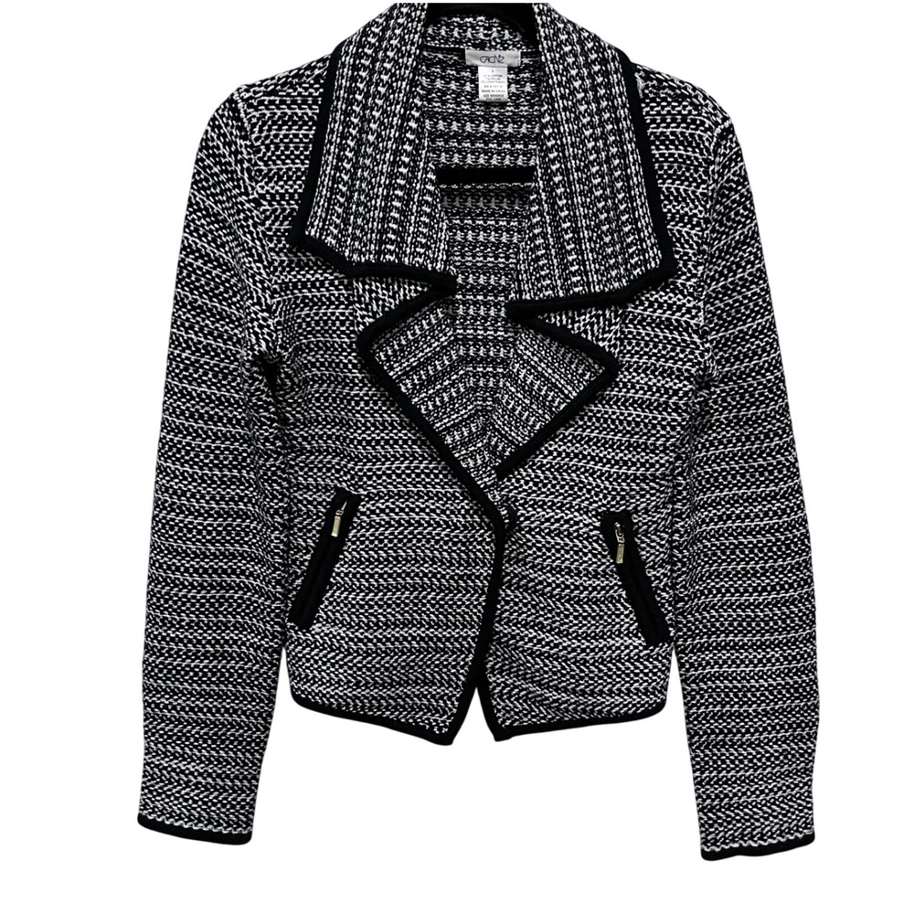 Cachet Women's Black White Textured Knit Blazer Jacket‎ Small Career Casual